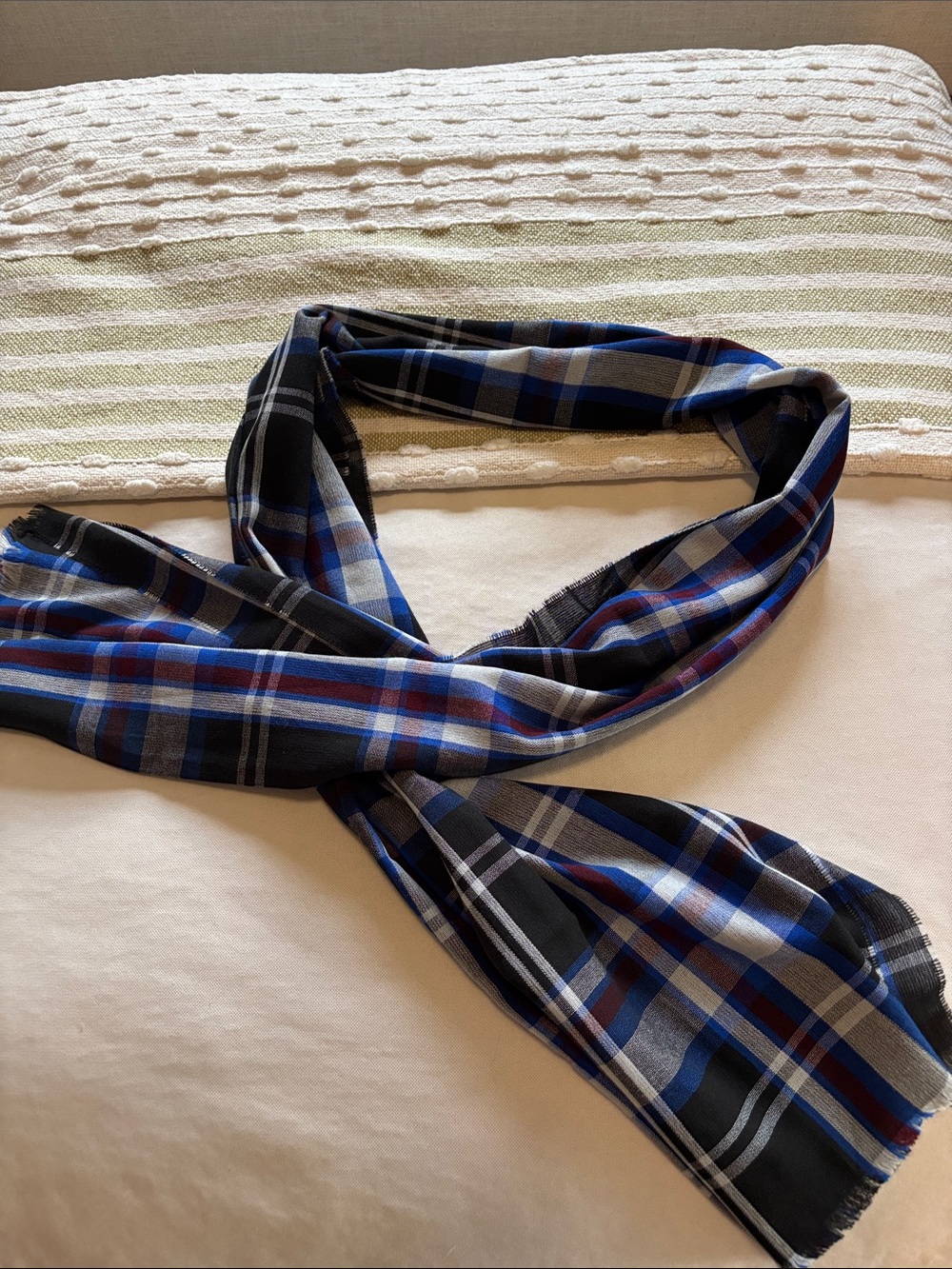 Men's Plaid Black, Blue & Gray Scarf